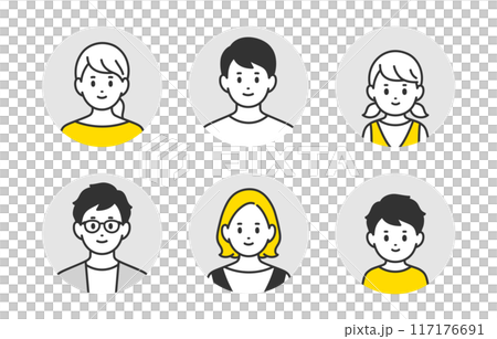 子育て世帯・家族の顔アイコンセット【人物ベクターイラスト素材】 子育て世帯・家族の顔アイコンセット【人物ベクターイラスト素材】 117176691