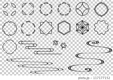 簡單的日式裝飾插圖集，語音氣泡，治療框架，流水圖案 117177152