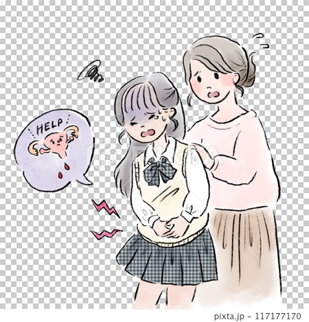 A high school girl suffering from period pain and her panicked mother 117177170