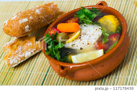 Fisherman soup with vegetables 117178430
