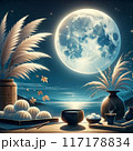 日本の伝統である月見という静かで文化的な行事を描いています。 117178834