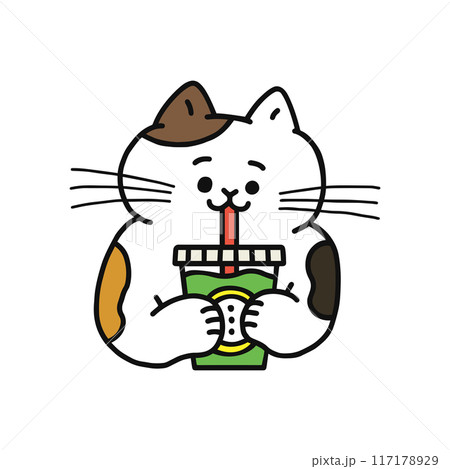 笑顔で飲み物を飲む猫 117178929