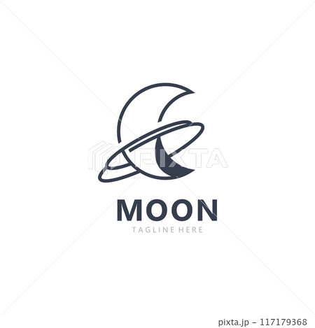 Moon elegant crescent and star logo design line in simple style outline background template Moon elegant crescent and star logo design line in simple style outline background template 117179368