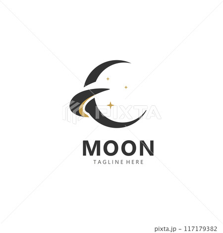 Moon elegant crescent and star logo design line in simple style outline background template 117179382