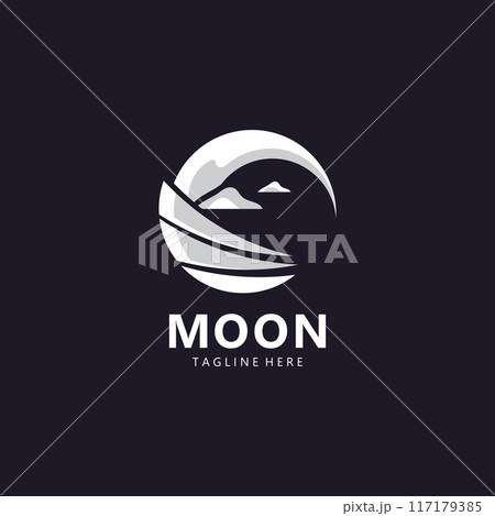 Moon elegant crescent and star logo design line in simple style outline background template Moon elegant crescent and star logo design line in simple style outline background template 117179385