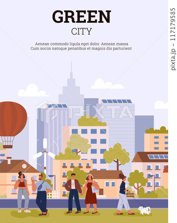 Vector illustration of a city park with a wind farm in an ecologically clean city 117179585