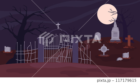 The illustration of a graveyard at night is perfect for Halloween cards. The illustration of a graveyard at night is perfect for Halloween cards. 117179615
