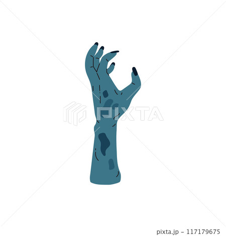 Vector illustration of blue zombie hands with long nails and corpse spots, 117179675