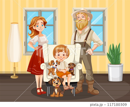Happy Family with Dogs at Home 117180309