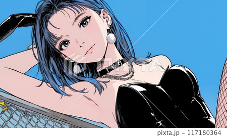 バニーガール：バニーガールコスチュームでポーズを取っている若い女性