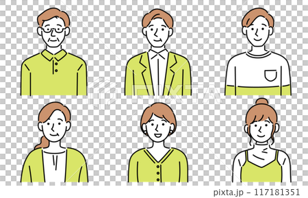 Vector image of simple illustrations of men and women of various ages for face icons 117181351