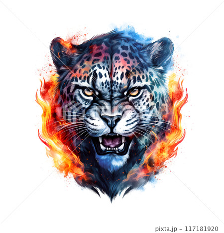 Vibrant illustration of a fierce leopard head surrounded by dynamic flames, capturing the wild spirit and intense energy of nature. Vibrant illustration of a fierce leopard head surrounded by dynamic flames, capturing the wild spirit and intense energy of nature. 117181920