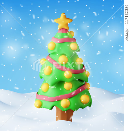 3D Background. Christmas Tree with Garlands 3D Background. Christmas Tree with Garlands 117182386
