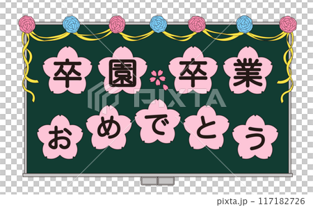 Illustration of a chalkboard decorated with congratulatory messages for graduation and graduation 117182726