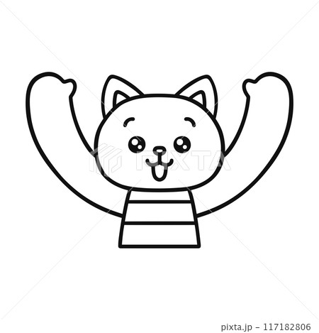 バンザイする猫・線画 117182806