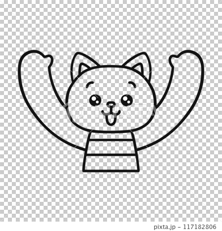 バンザイする猫・線画 117182806