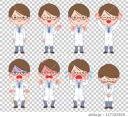 Various poses, expressions, white coats, men 117182929