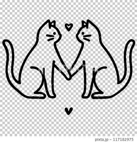 Silhouette of a cat holding a heart Silhouette of a cat holding a heart 117182975