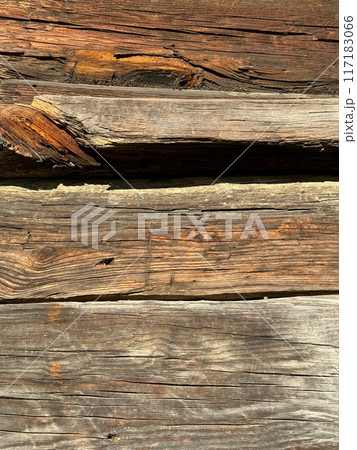 Old log wall. The logs are cracked and eaten by bugs. 117183066
