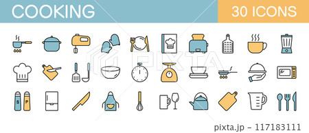 台所や料理に関連するアイコンセット カラー 台所や料理に関連するアイコンセット カラー 117183111