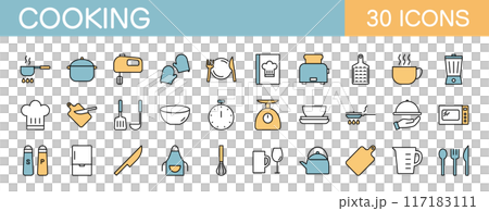 台所や料理に関連するアイコンセット カラー 台所や料理に関連するアイコンセット カラー 117183111