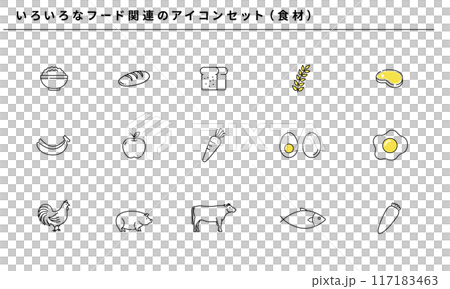 Simple line icon set of various foods (ingredients), vector material 117183463