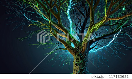 human brain illustration with green energy magic 117183621