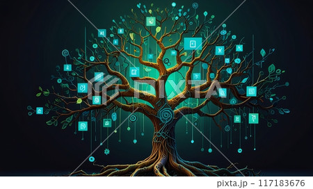 human brain illustration with green energy magic human brain illustration with green energy magic 117183676