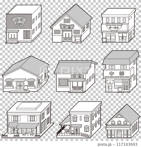 各種商店的三維向量插圖。 117183693