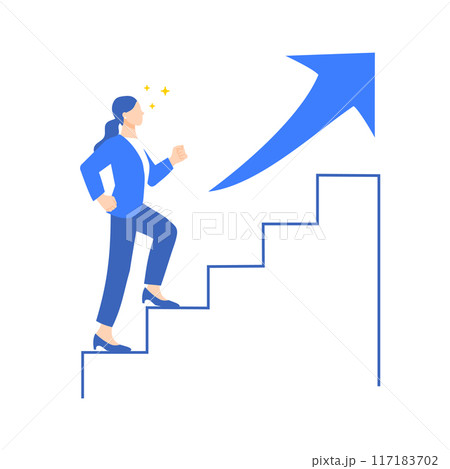 階段を登るビジネスウーマン。キャリアアップのイラストレーション 階段を登るビジネスウーマン。キャリアアップのイラストレーション 117183702