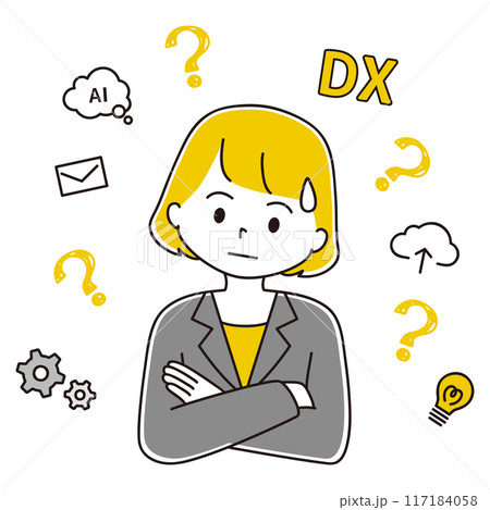 DX化がよく分からず首をかしげる女性のイラスト 117184058