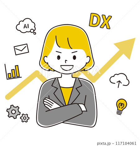 DX化で業務の効率化が進んで成功した女性のイラスト 117184061