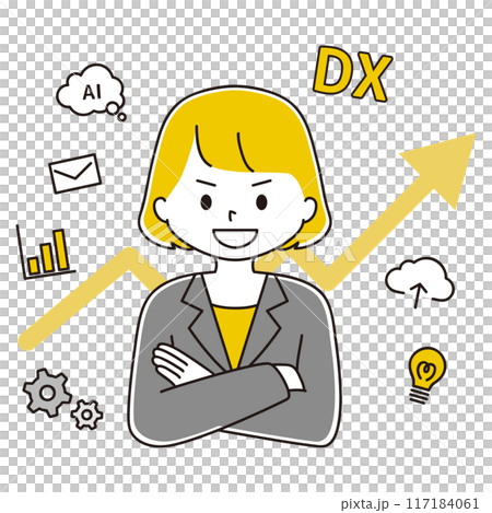 DX化で業務の効率化が進んで成功した女性のイラスト 117184061