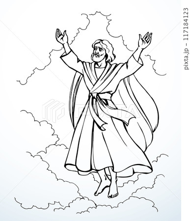 Vector drawing. Jesus ascends into heaven Vector drawing. Jesus ascends into heaven 117184123