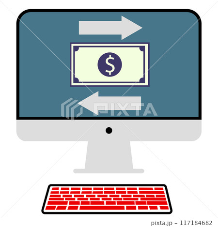 Computer money transfer icon. Bank transaction concept. flat style. Computer money transfer icon. Bank transaction concept. flat style. 117184682