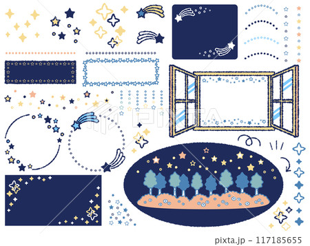 星の装飾枠などの素材セット【カラーイラスト】 117185655