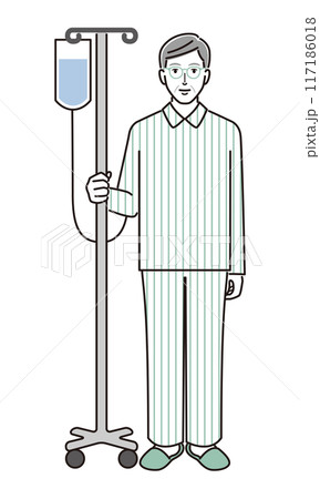 点滴を受けている高齢男性 117186018