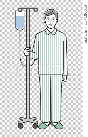 点滴を受けている高齢男性 117186018