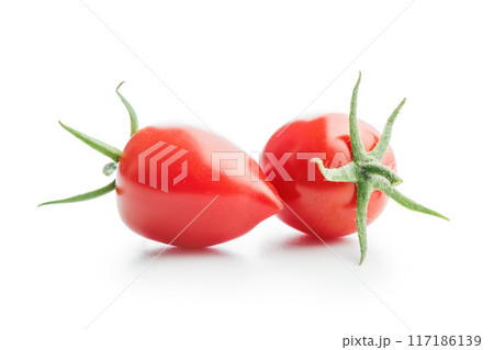 Red cherry tomatoes isolated on white background. 117186139