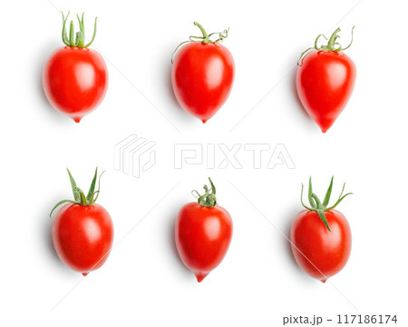 Red cherry tomatoes isolated on white background. Red cherry tomatoes isolated on white background. 117186174