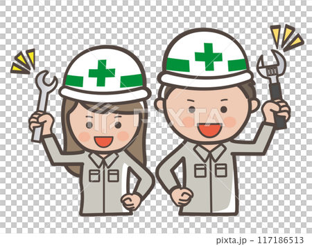 Illustration of male and female construction workers posing with tools and doing their best! 117186513