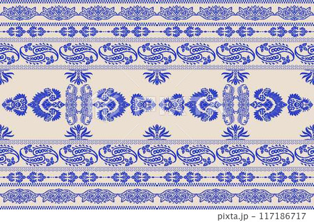 Ikat tribal Indian seamless pattern. Ethnic Aztec fabric carpet mandala ornament native boho chevron textile.Geometric African American oriental traditional vector illustrations. Embroidery style. Ikat tribal Indian seamless pattern. Ethnic Aztec fabric carpet mandala ornament native boho chevron textile.Geometric African American oriental traditional vector illustrations. Embroidery style. 117186717