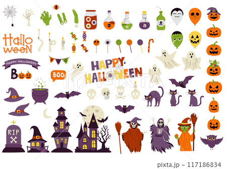 A collection of Halloween-themed design elements 117186834