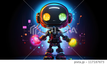 cute robot in digital glowing world 117187873