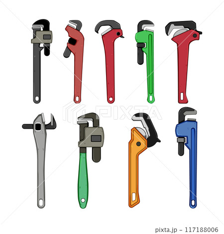 pipe wrench set cartoon vector illustration 117188006