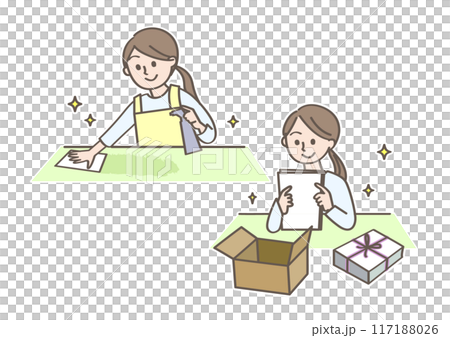 一個女人在整理和整理 一個女人在整理和整理 117188026