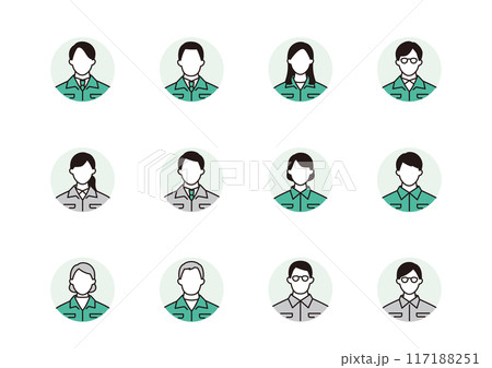 作業服の人々アイコンセット　円背景 117188251