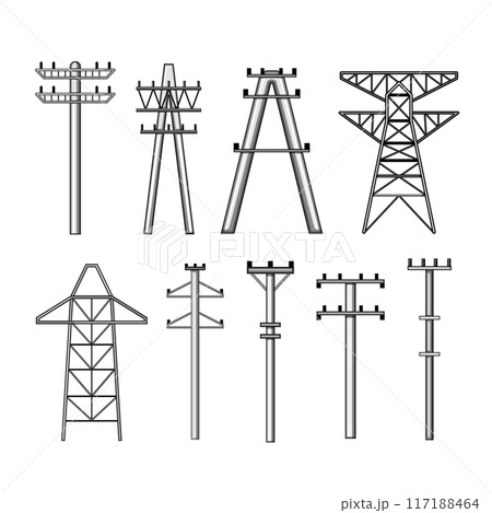 electric pylon set cartoon vector illustration 117188464
