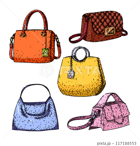 trendy handbag set sketch hand drawn vector 117188553