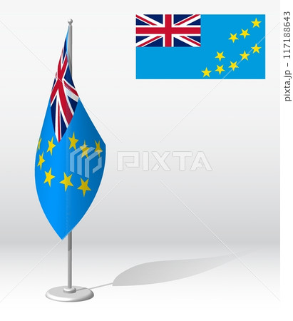 Tuvalu flag on flagpole for registration of solemn event, meeting foreign guests. National independence day of Tuvalu. Realistic 3D vector on white Tuvalu flag on flagpole for registration of solemn event, meeting foreign guests. National independence day of Tuvalu. Realistic 3D vector on white 117188643
